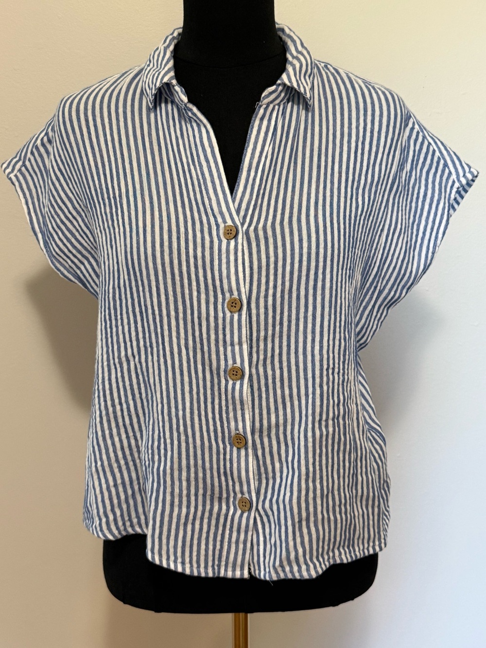 beachlunchlounge Blue and White Striped Button-Down Top